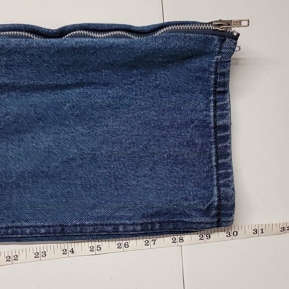 Boohoo Man Mens 32x30 Button Fly Blue Denim Flare Double Zip Panel Jeans - Picture 16 of 16